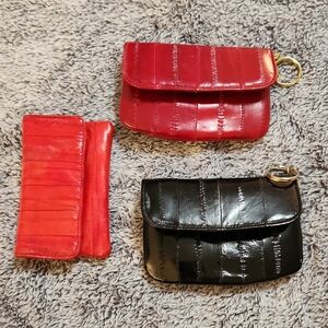 Vintage Red and Black Leather Coin Purse Trio